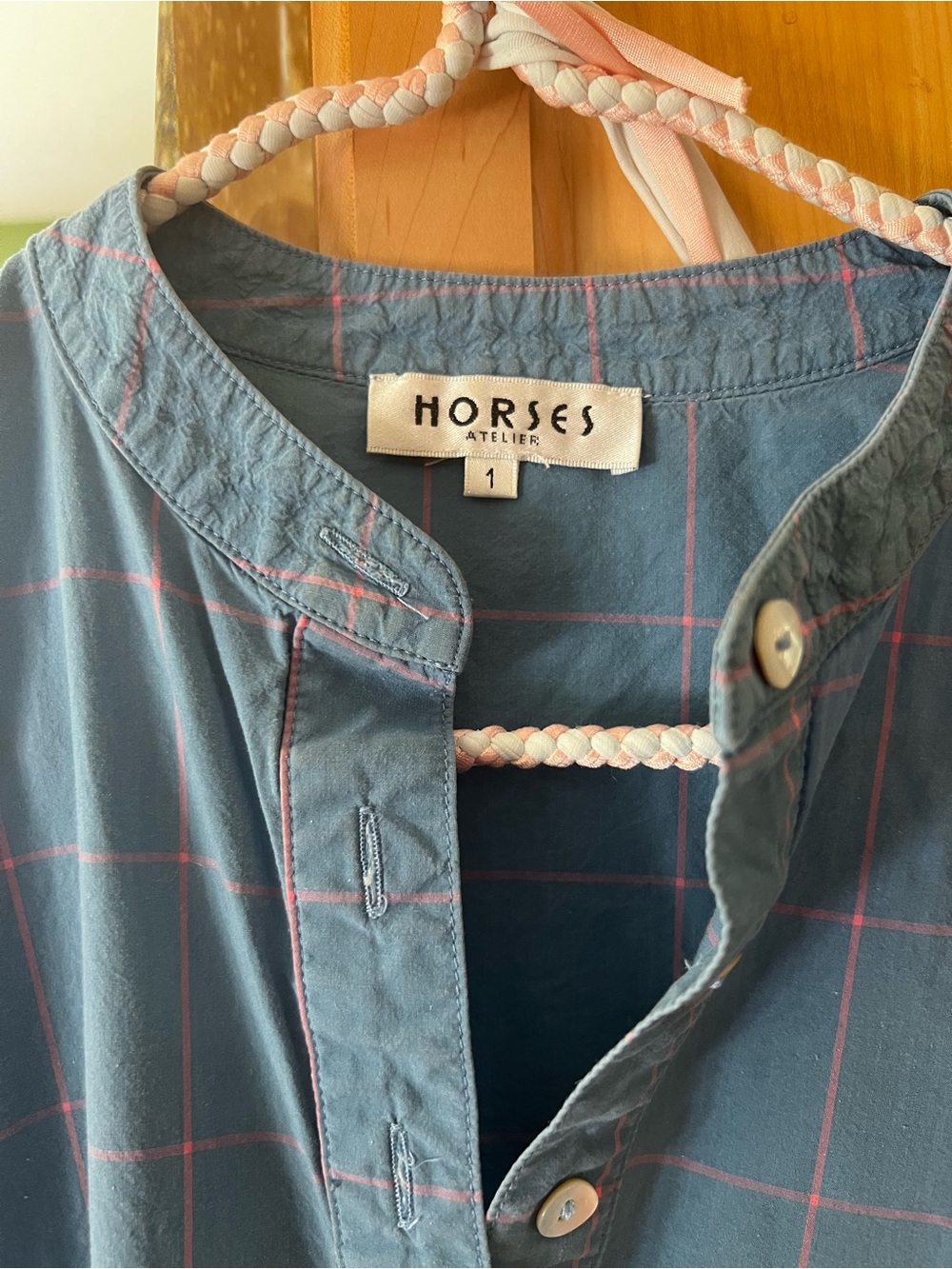 Horses Atelier belted blue dress with thin pink check - Picture 9 of 11